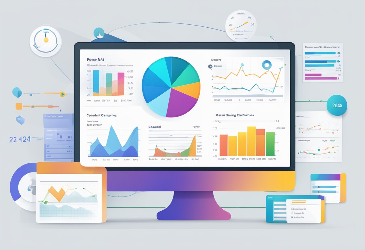 A computer screen displaying a graph of direct mail campaign performance, with various data points and metrics