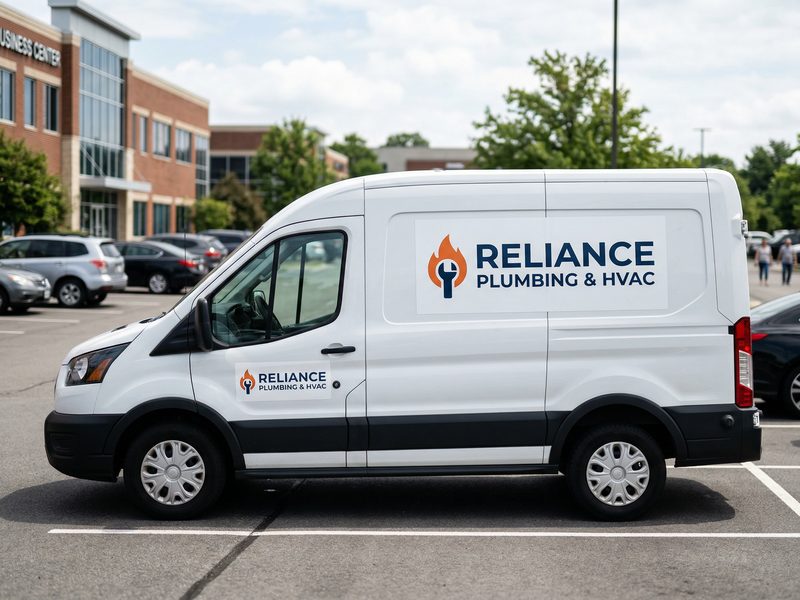 Magnetic vehicle signs on the door of a white commercial van