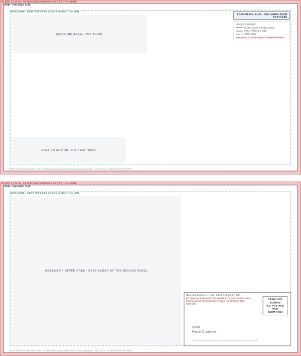 front and address side of the eddm 6.25x11 template with the mailing panel blocked out