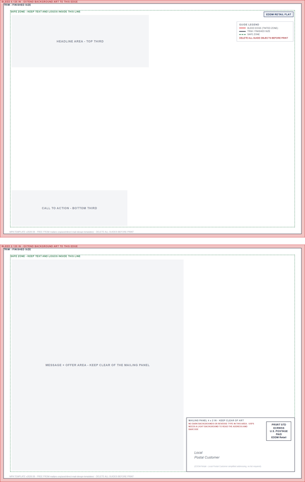 front and address side of the eddm 8.5x11 template with the mailing panel blocked out